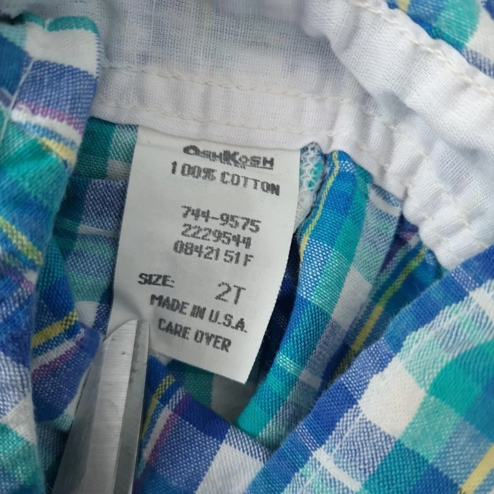 Vintage OshKosh B'gosh Shortalls Toddler 2T Blue Plaid Cotton Vestbak USA 90s
